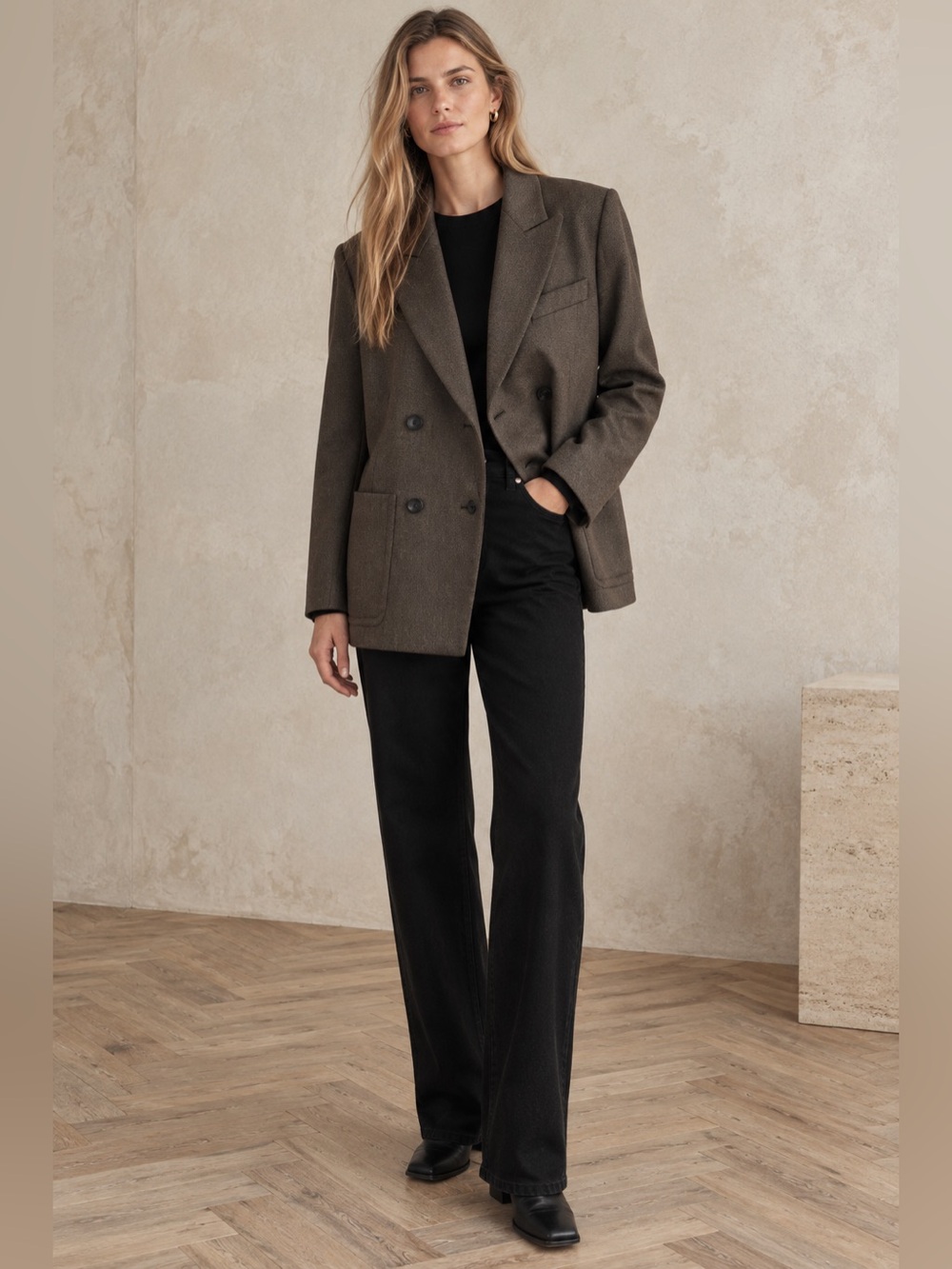 Vince Wool Blend Double Breasted Oversized Blazer Taupe Brown Size 8 - Picture 4 of 16